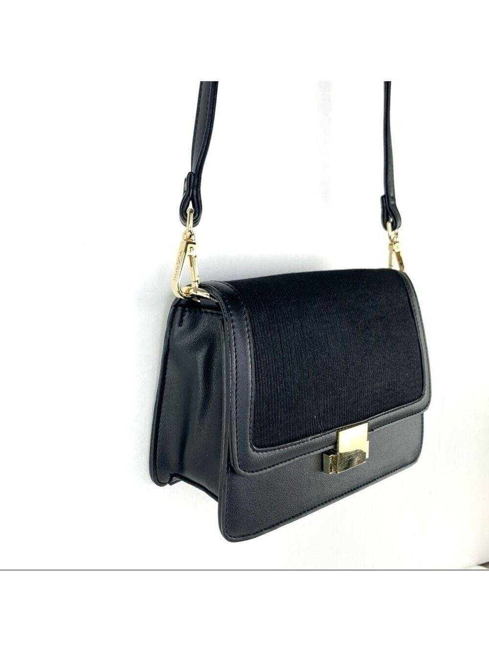 New-Faux Leather Gold Accents Elegant Functional Black Crossbody Bag